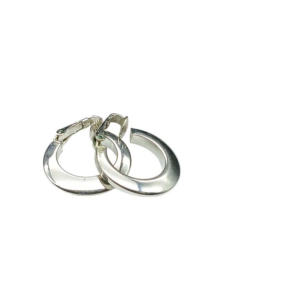 Vintage Basic Silver Tone Hoop Earrings Clip On - Picture 2 of 5